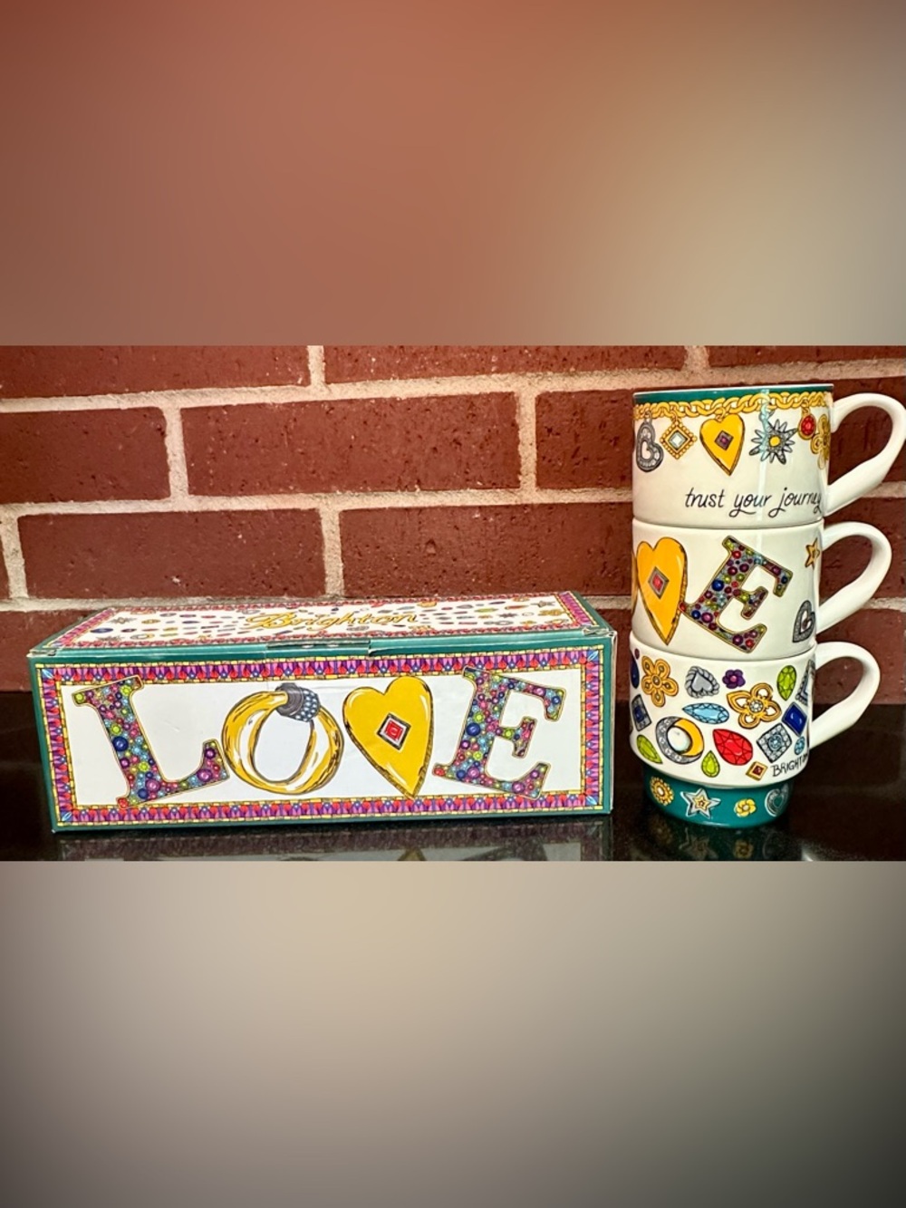 Brighton All You Need Is Love Stacking Cups Set of 3 Coffee Tea Mugs - Picture 6 of 8